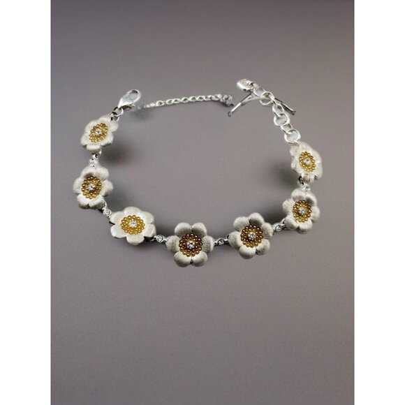 Brighton Floriana Brushed Silver Flower Retired Bracelet - Picture 1 of 4